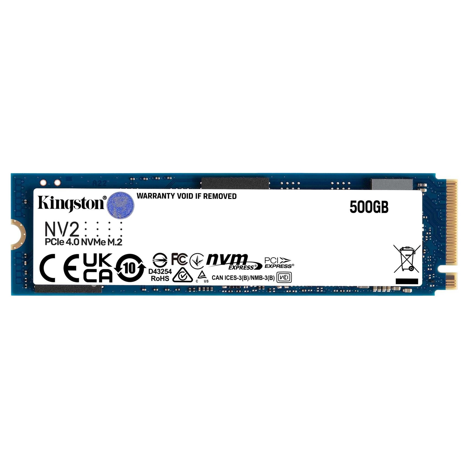 (image for) Kingston NV2 (SNV2S/500G) 500GB NVMe SSD, M.2 Interface, PCIe Gen4, 2280, Read 3500 MB/s, Write 2100 MB/s, 3 Year Warranty