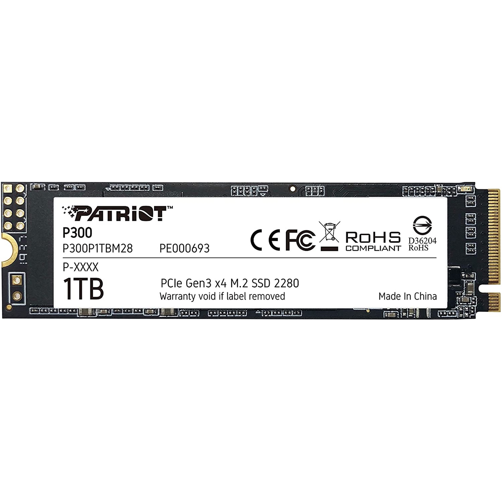 (image for) Patriot P300 (P300P1TBM28) 1TB NVMe SSD, M.2 Interface, PCIe Gen3, 2280, Read 2100MB/s, Write 1650MB/s, 3 Year Warranty