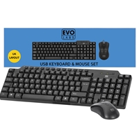 Evo Labs CM-501UK Wired Multimedia Keyboard and Mouse Combo Set, USB Plug and Play, Full Size Qwerty UK Layout Keyboard with Optical Sensor Mouse, Ideal for Home or Office, Black — Keyboards for UK schools