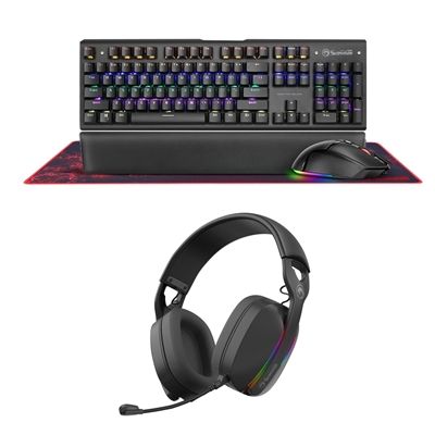 Marvo Scorpion CM420-UK RGB Mechanical Keyboard, Mouse and Mouse Pad with HG9086W Bluetooth and Wired Tri-Mode Connection RGB Stereo Gaming Headphones