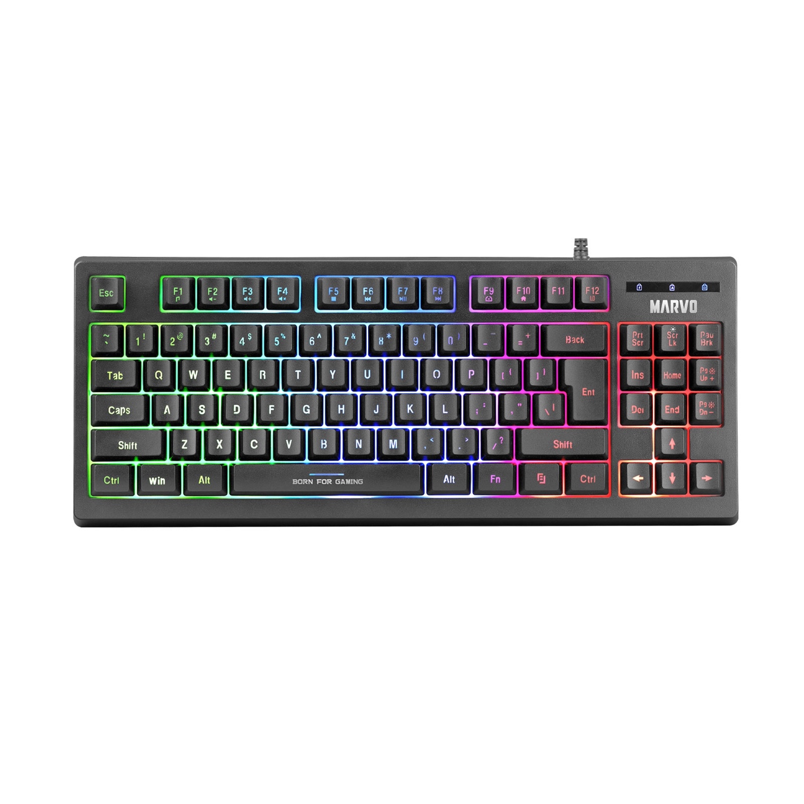 (image for) Marvo Scorpion K607 80% TKL Layout Gaming Keyboard, Multimedia, USB 2.0, Full Anti-ghosting, Ergonomic Compact Design, 3 Colour LED backlit with Adjustable Brightness, Black