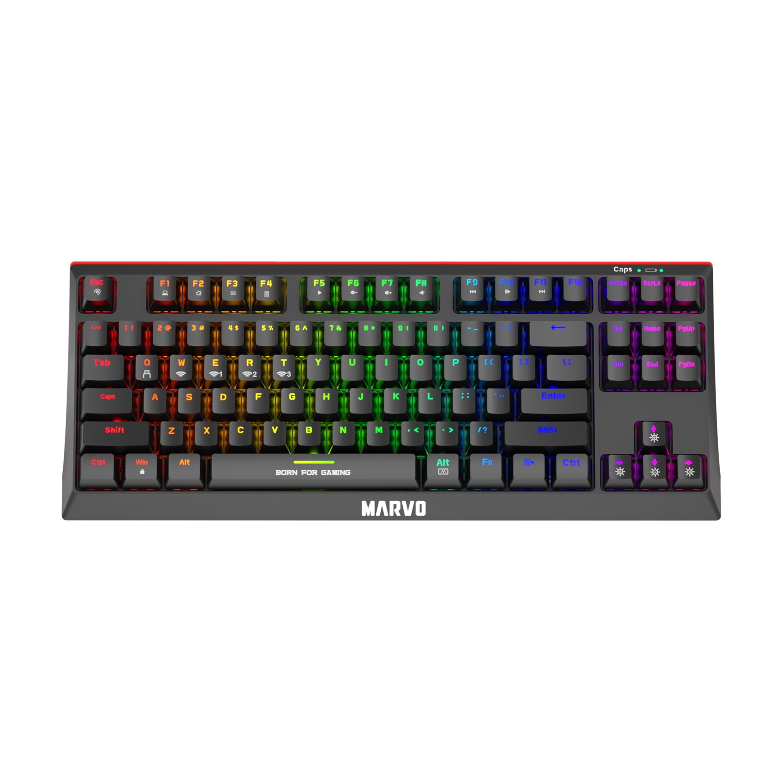 (image for) Marvo Scorpion KG953W-UK Wireless Mechanical Gaming Keyboard with Red Switches, 80% TKL Design, Tri-Mode Connection, 2.4GHz Wireless, Bluetooth or Wired, Rainbow Backlight, Anti-ghosting N-Key Rollover