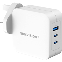 Sumvision Universal 3 Port Usb Laptop Wall Charger, 100w, Gan, Multiport Usb Connections With Type-c, Usb-a Qc 3.0 Fast Charge & Usb-a, Includes Uk Plug, Suitable For Usb-c Laptop Charging, Uk Design And Free Uk Tech Support Charger-main-gan-usbc-100