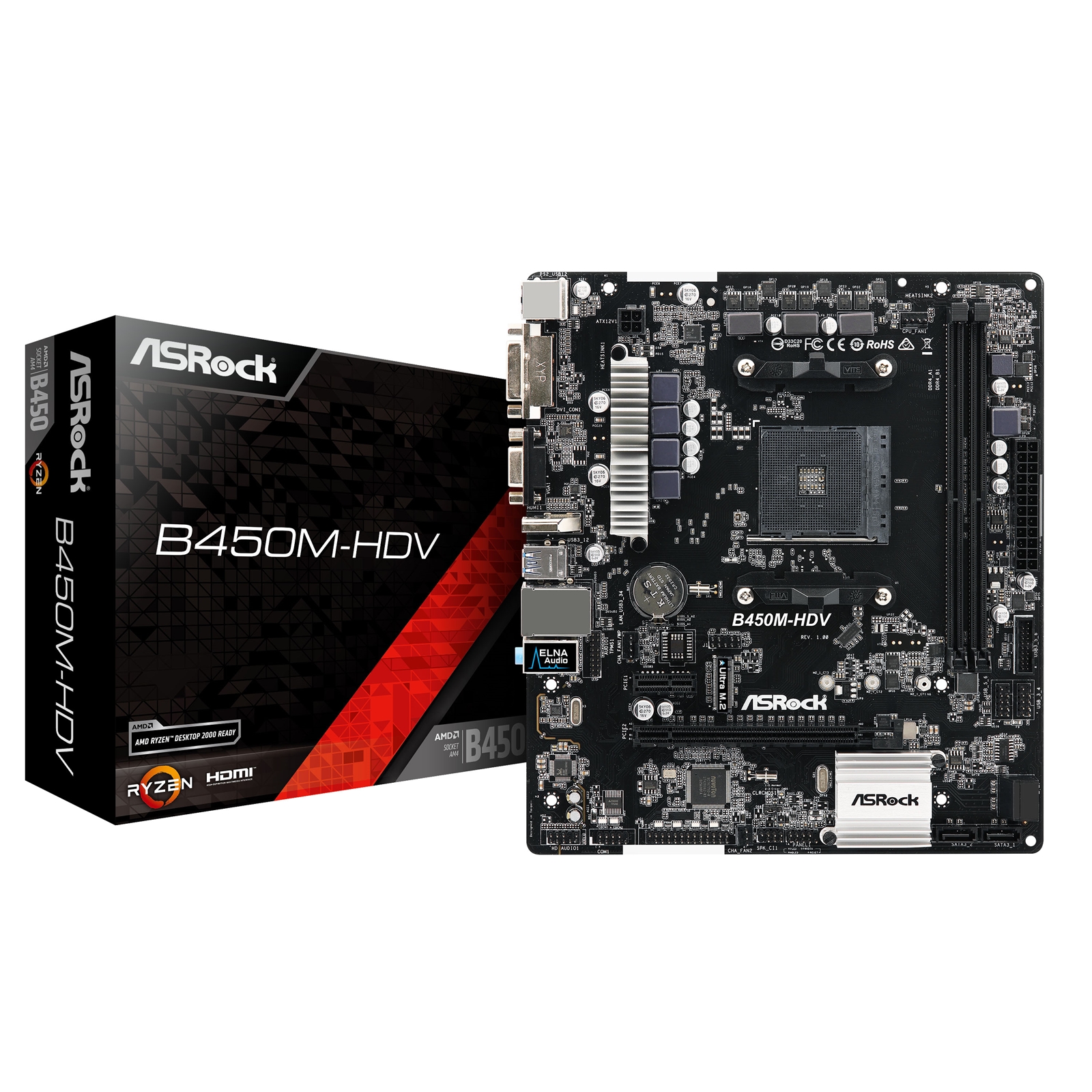 (image for) ASRock B450M-HDV R4.0 Super Alloy AMD AM4 Socket Motherboard, Micro-ATX, 2x DDR4 Slots, 1x M.2 Socket, GbE LAN, 1x D-Sub / 1x DVI-D / 1x HDMI Port