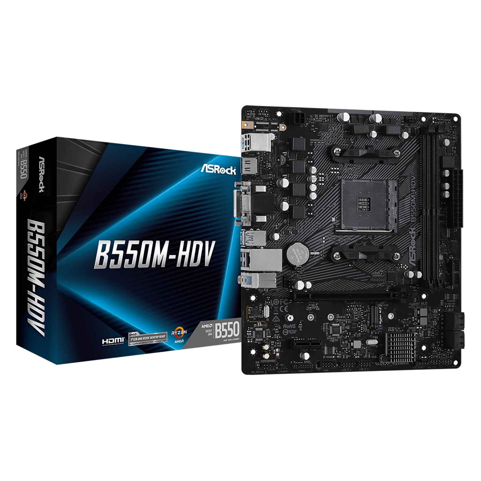 (image for) ASRock B550M-HDV AMD AM4 Socket Motherboard, Micro-ATX, 2x DDR4 Slots, 1x M.2 Socket, GbE LAN, 1x D-Sub / 1x DVI-D / 1x HDMI Port