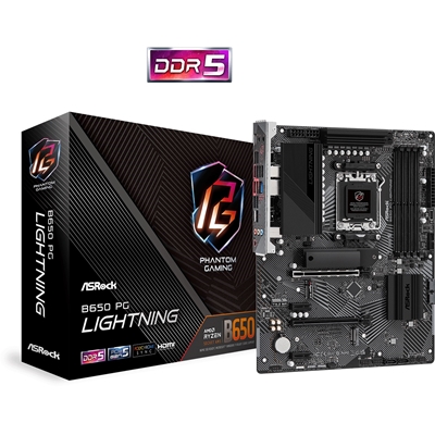 ASRock B650 PG Lightning AMD AM5 Socket Motherboard, ATX, 4x DDR5 Slots, 3x M.2 Sockets, Fitted I/O Shield, 2.5GbE LAN, 1x HDMI Port