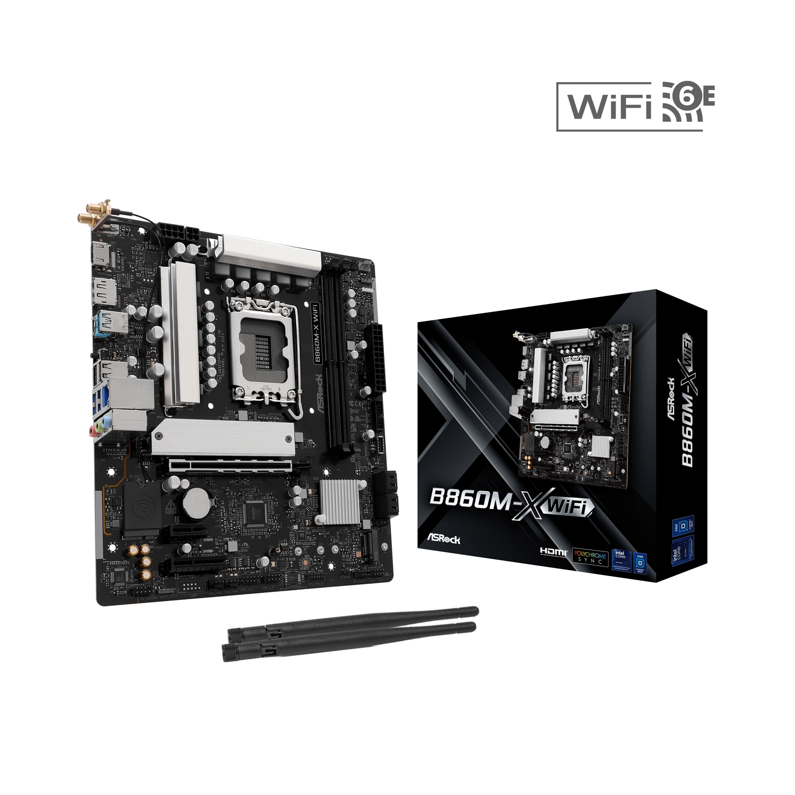 (image for) ASRock B860M-X WiFi Intel 1851 Socket Motherboard, Micro-ATX, 2x DDR5 Slots, 2x M.2 Sockets, 2x USB-C Port, 2.5GbE LAN, Wi-Fi 6E, 1x DisplayPort / 1x HDMI Port