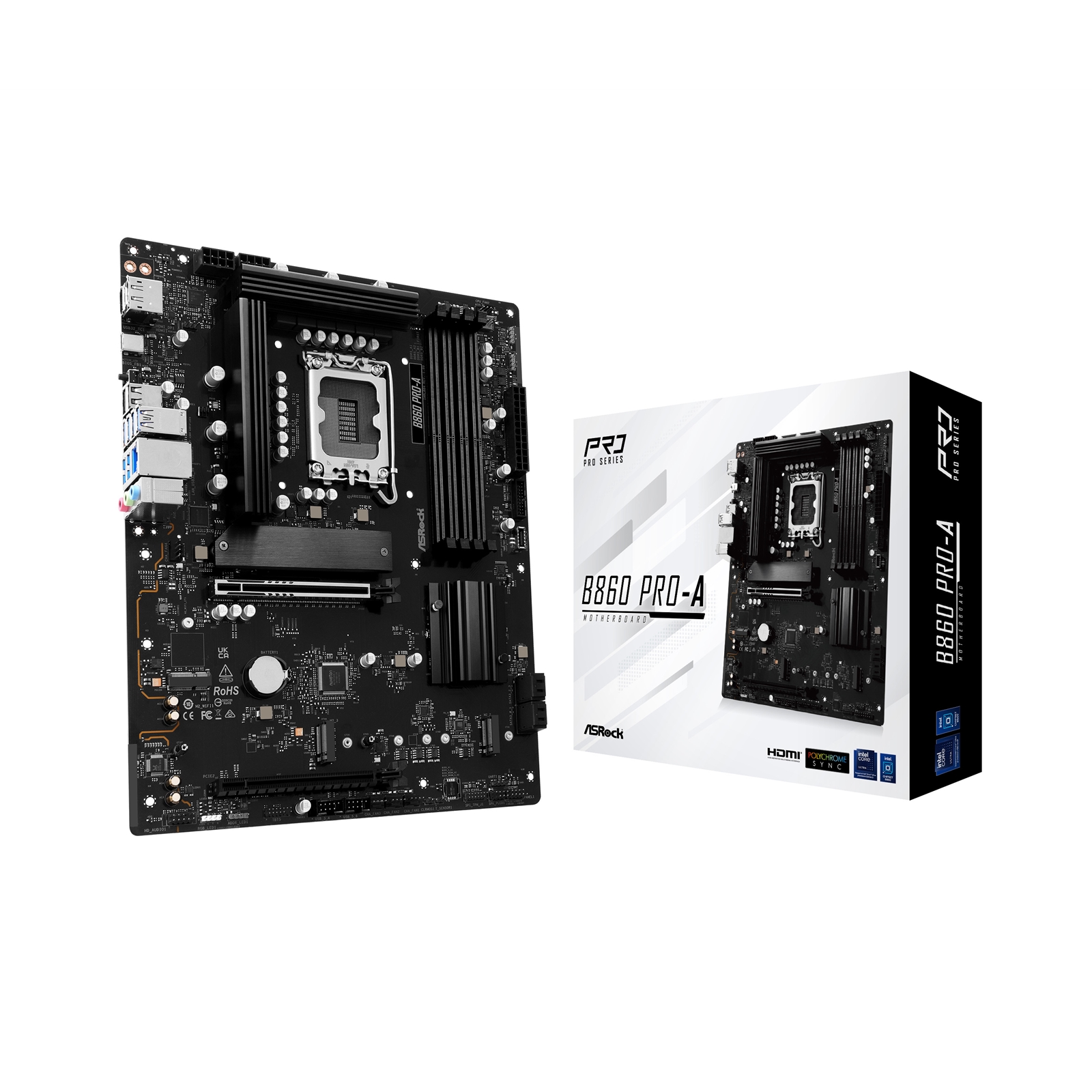 (image for) ASRock B860 Pro-A Intel 1851 Socket Motherboard, ATX, 4x DDR5 Slots, 3x M.2 Sockets, 2x USB-C Port, 2.5GbE LAN, 1x DisplayPort / 1x HDMI Port