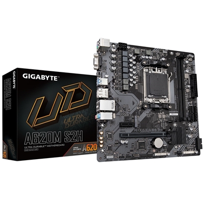 Gigabyte A620M S2H AMD AM5 Socket Motherboard, Micro-ATX, 2x DDR5 Slots, 1x M.2 Socket, GbE LAN, 1x D-Sub / 1x DisplayPort / 1x HDMI Port