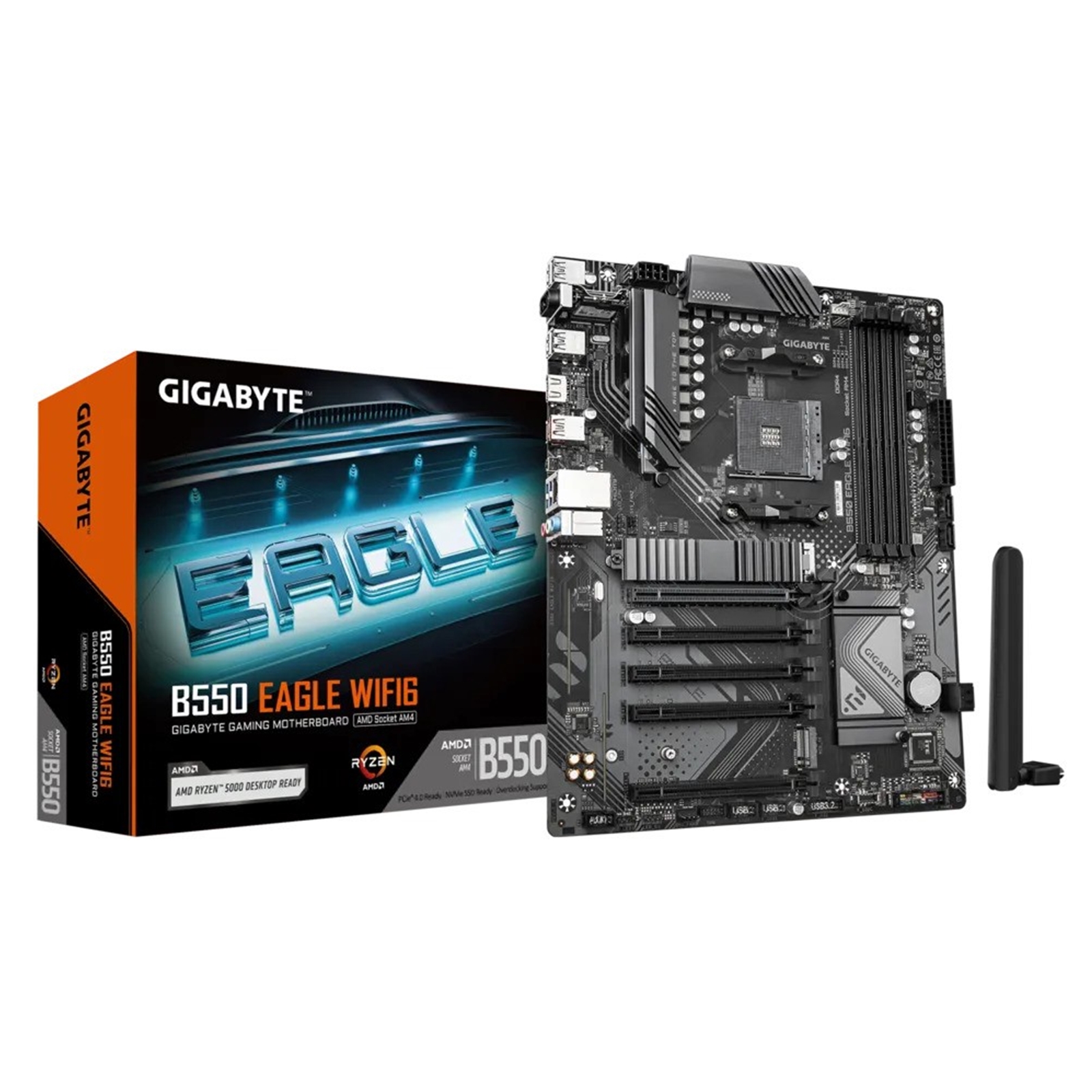 (image for) Gigabyte B550 EAGLE WIFI6 AMD AM4 Socket Motherboard, ATX, 4x DDR4 Slots, 2x M.2 Sockets, 2x USB-C Port, GbE LAN, Wi-Fi 6, 1x HDMI Port