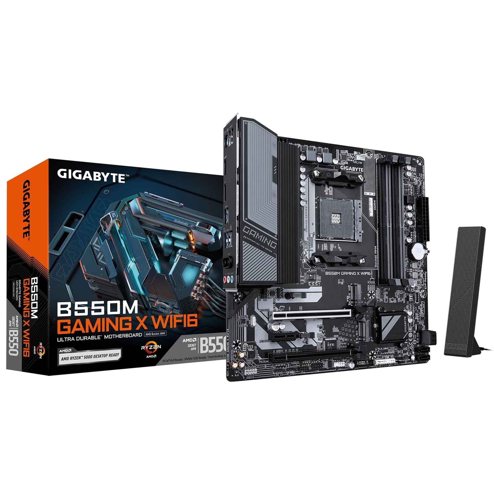 (image for) Gigabyte B550M GAMING X WIFI6 AMD AM4 Socket Motherboard, Micro-ATX, 4x DDR4 Slots, 2x M.2 Sockets, 1x USB-C Port, Fitted I/O Shield, GbE LAN, Wi-Fi 6, 1x DisplayPort / 1x HDMI Port