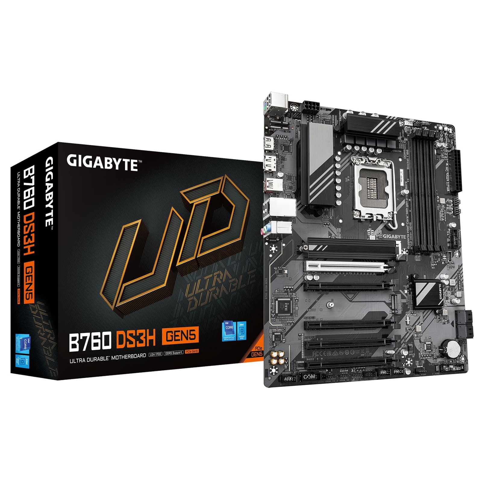 Gigabyte B760 DS3H GEN5 Intel 1700 Socket Motherboard, ATX, 4x DDR5 Slots, 2x M.2 Sockets, GbE LAN, 1x DisplayPort / 1x HDMI Port