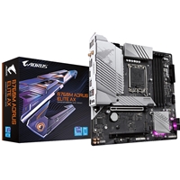 (image for) Gigabyte B760M AORUS ELITE AX Intel 1700 Socket Motherboard, Micro-ATX, 4x DDR5 Slots, 2x M.2 Sockets, 2x USB-C Port, Fitted I/O Shield, 2.5GbE LAN, Wi-Fi 6E, 1x DisplayPort / 1x HDMI Port