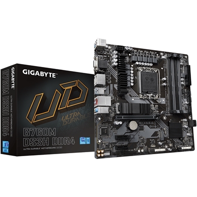 Gigabyte B760M DS3H DDR4 Ultra Durable Intel 1700 Socket Motherboard, Micro-ATX, 4x DDR4 Slots, 2x M.2 Sockets, 2.5GbE LAN, 1x D-Sub / 2x DisplayPorts / 1x HDMI Port
