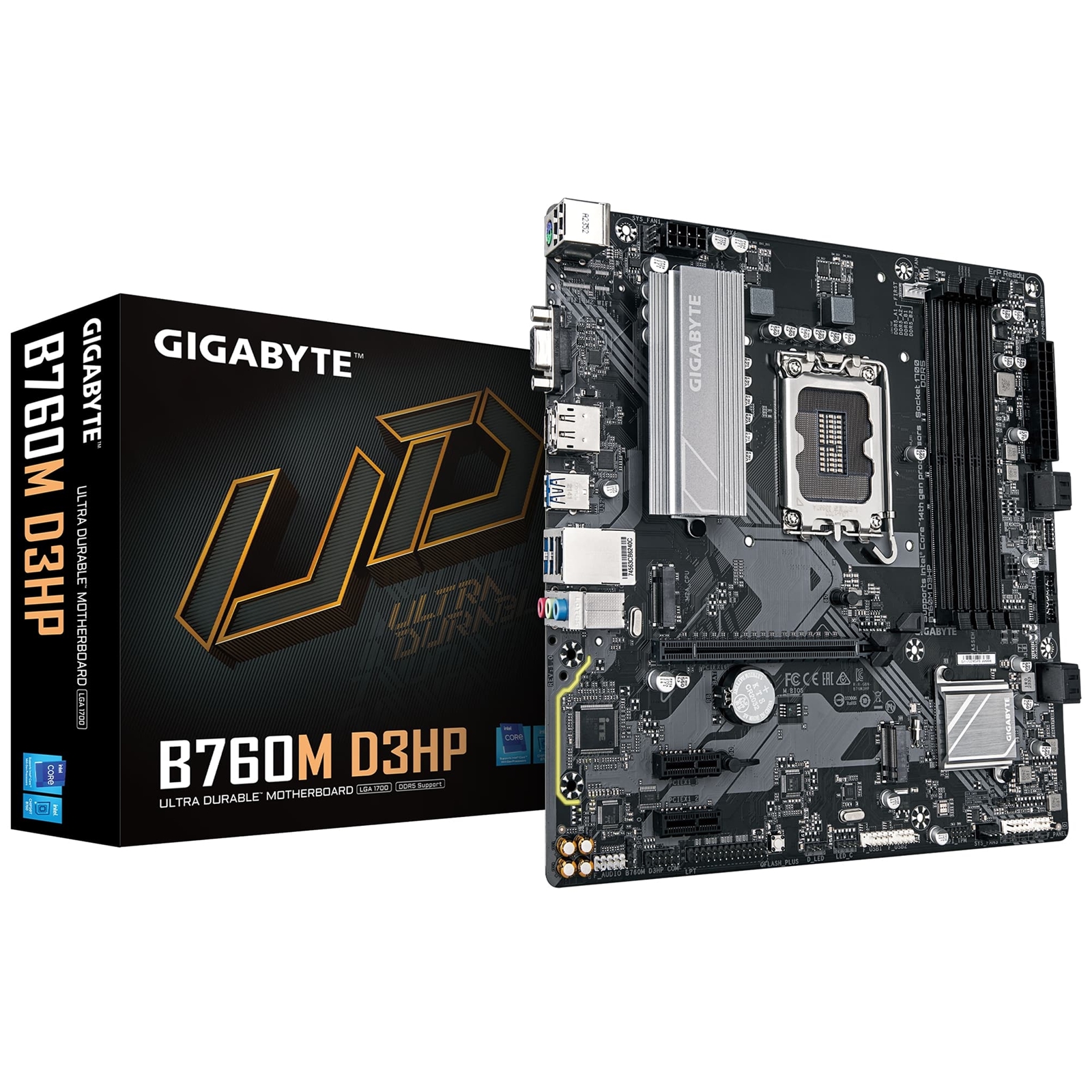 (image for) Gigabyte B760M D3HP Intel 1700 Socket Motherboard, Micro-ATX, 4x DDR5 Slots, 2x M.2 Sockets, 1x USB-C Port, GbE LAN, 1x D-Sub / 1x DisplayPort / 1x HDMI Port