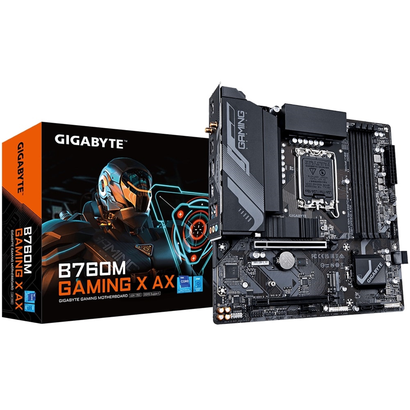 (image for) Gigabyte B760M GAMING X AX Intel 1700 Socket Motherboard, Micro-ATX, 4x DDR5 Slots, 2x M.2 Sockets, 1x USB-C Port, Fitted I/O Shield, 2.5GbE LAN, Wi-Fi 6E, 1x DisplayPort / 1x HDMI Port