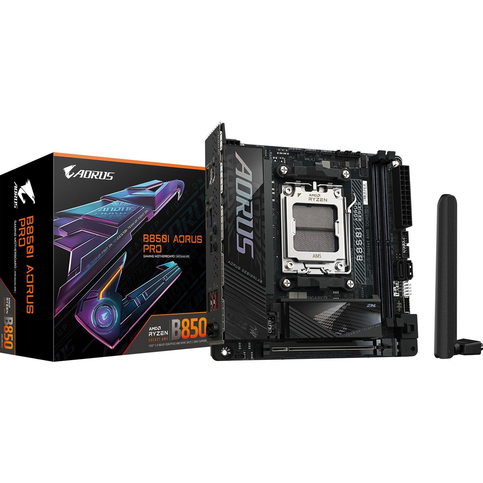 (image for) Gigabyte B850I AORUS PRO AMD AM5 Socket Motherboard, Mini-ITX, 2x DDR5 Slots, 2x M.2 Sockets, 2x USB-C Port, Fitted I/O Shield, 2.5GbE LAN, Wi-Fi 7, 1x HDMI Port