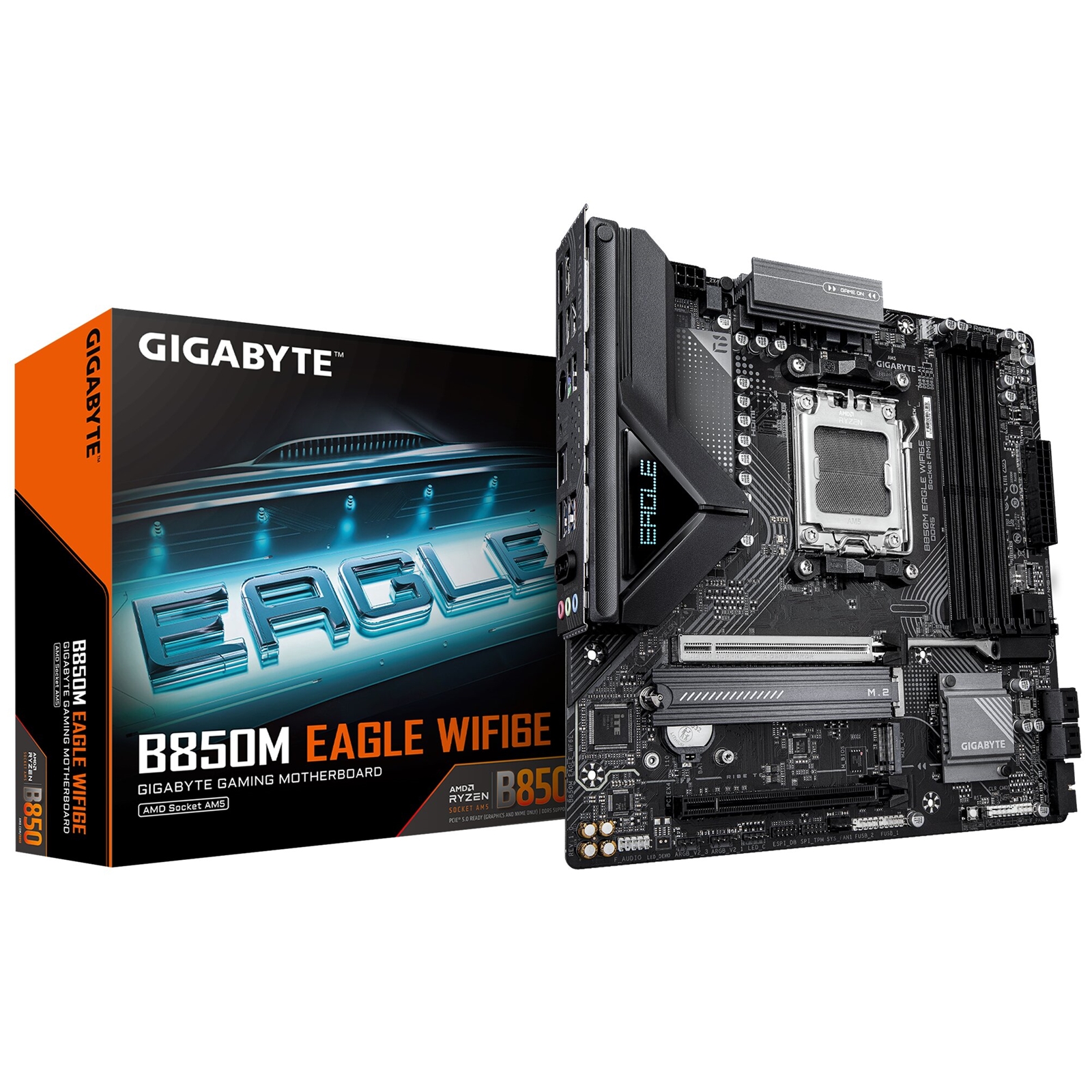 Gigabyte B850M Eagle WIFI6E AMD AM5 Socket Motherboard, Micro ATX, 4x DDR5 Slots, 2x M.2 Sockets, Fitted I/O Shield, 2.5GbE LAN, Wi-Fi 6E, 2x DisplayPort / 1x HDMI Port