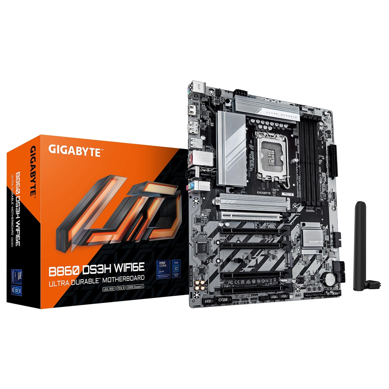 (image for) Gigabyte B860 DS3H WIFI6E Intel 1851 Socket Motherboard, ATX, 4x DDR5 Slots, 2x M.2 Sockets, 2x USB-C Port, 2.5GbE LAN, Wi-Fi 6E, 1x DisplayPort / 1x HDMI Port