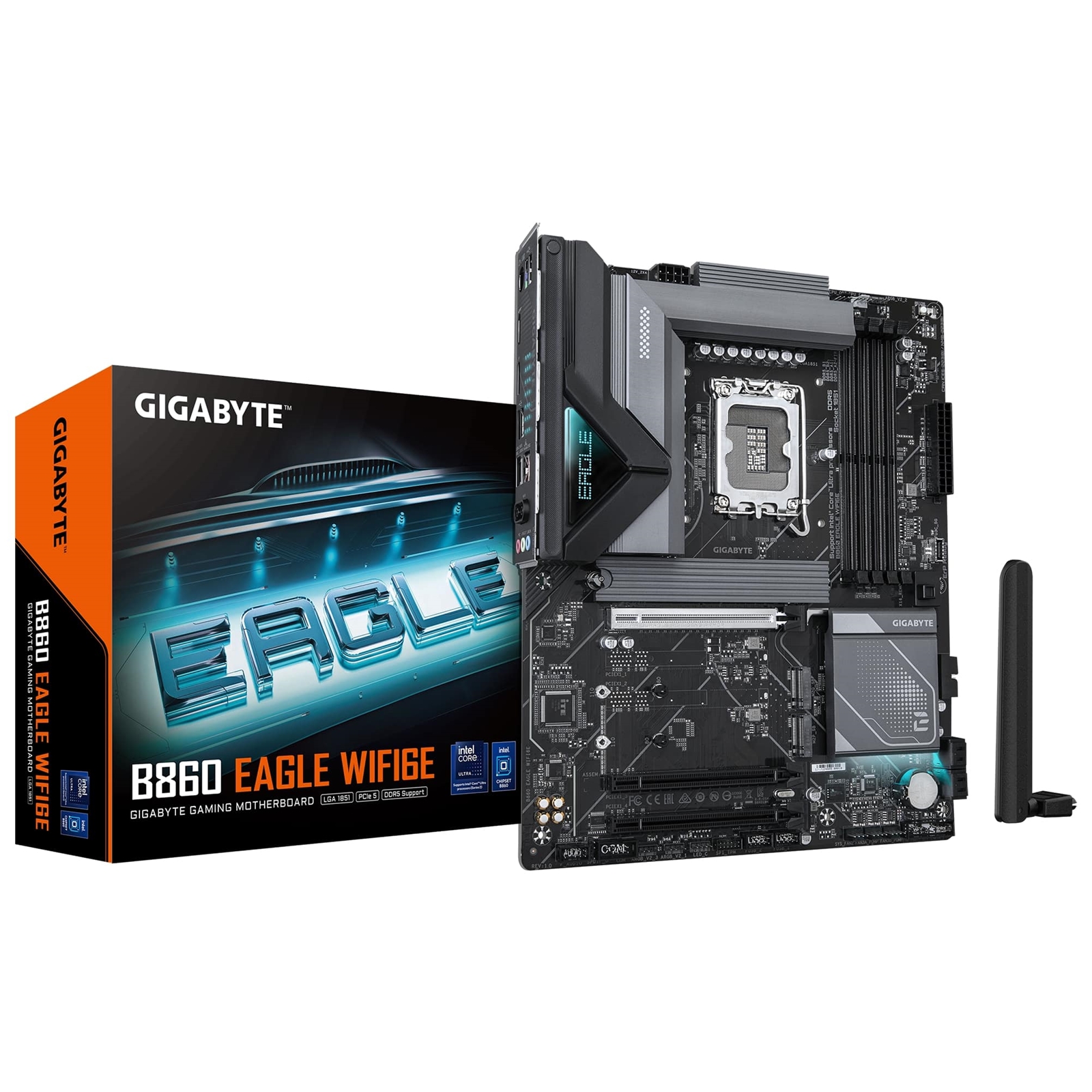 (image for) Gigabyte B860 EAGLE WIFI6E Intel 1851 Socket Motherboard, ATX, 4x DDR5 Slots, 3x M.2 Sockets, 2x USB-C Port, Fitted I/O Shield, 2.5GbE LAN, Wi-Fi 6E, 1x DisplayPort / 1x HDMI Port