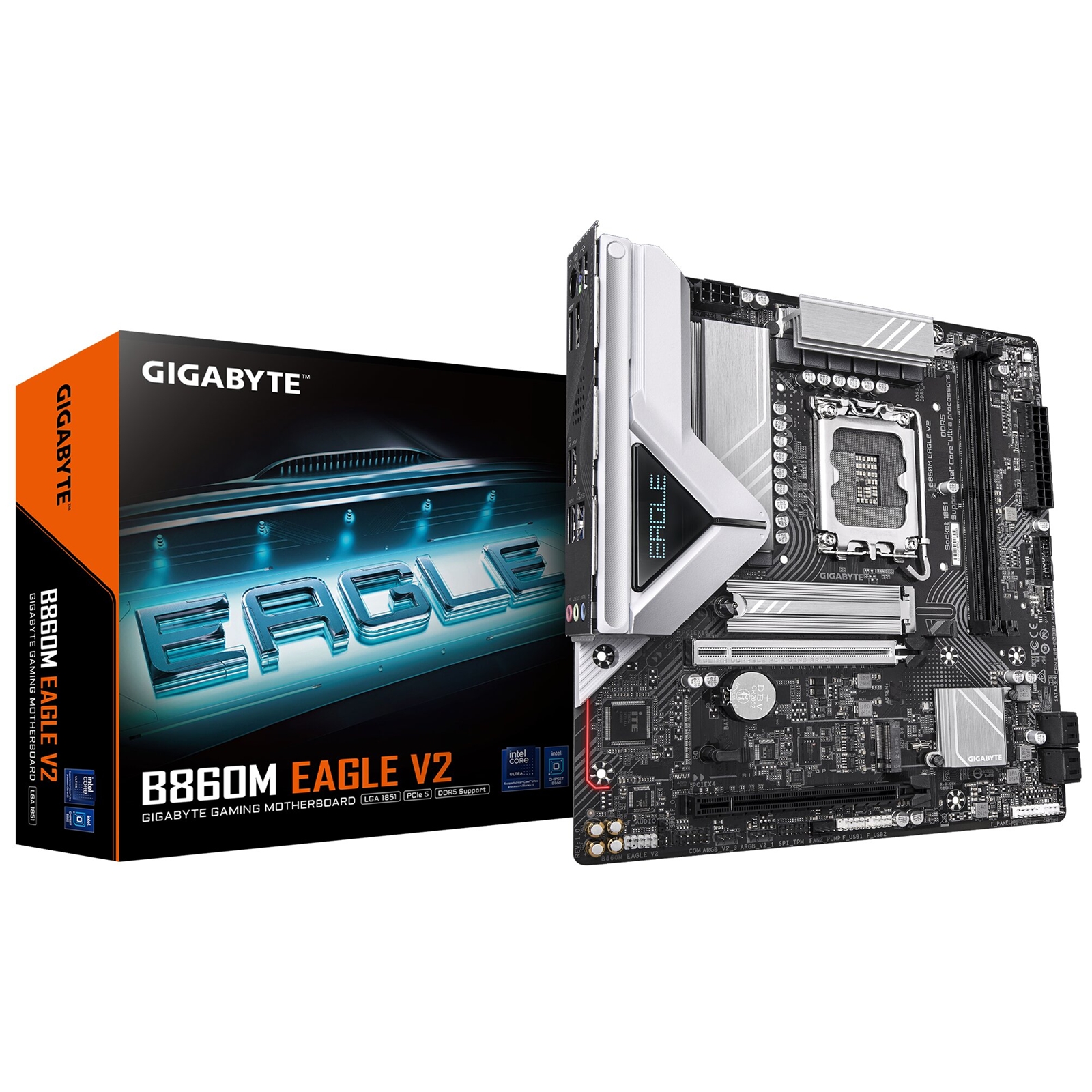 Gigabyte B860M EAGLE V2 Intel 1851 Socket Motherboard, Micro-ATX, 2x DDR5 Slots, 2x M.2 Sockets, Fitted I/O Shield, 2.5GbE LAN, 1x DisplayPort / 1x HDMI Port