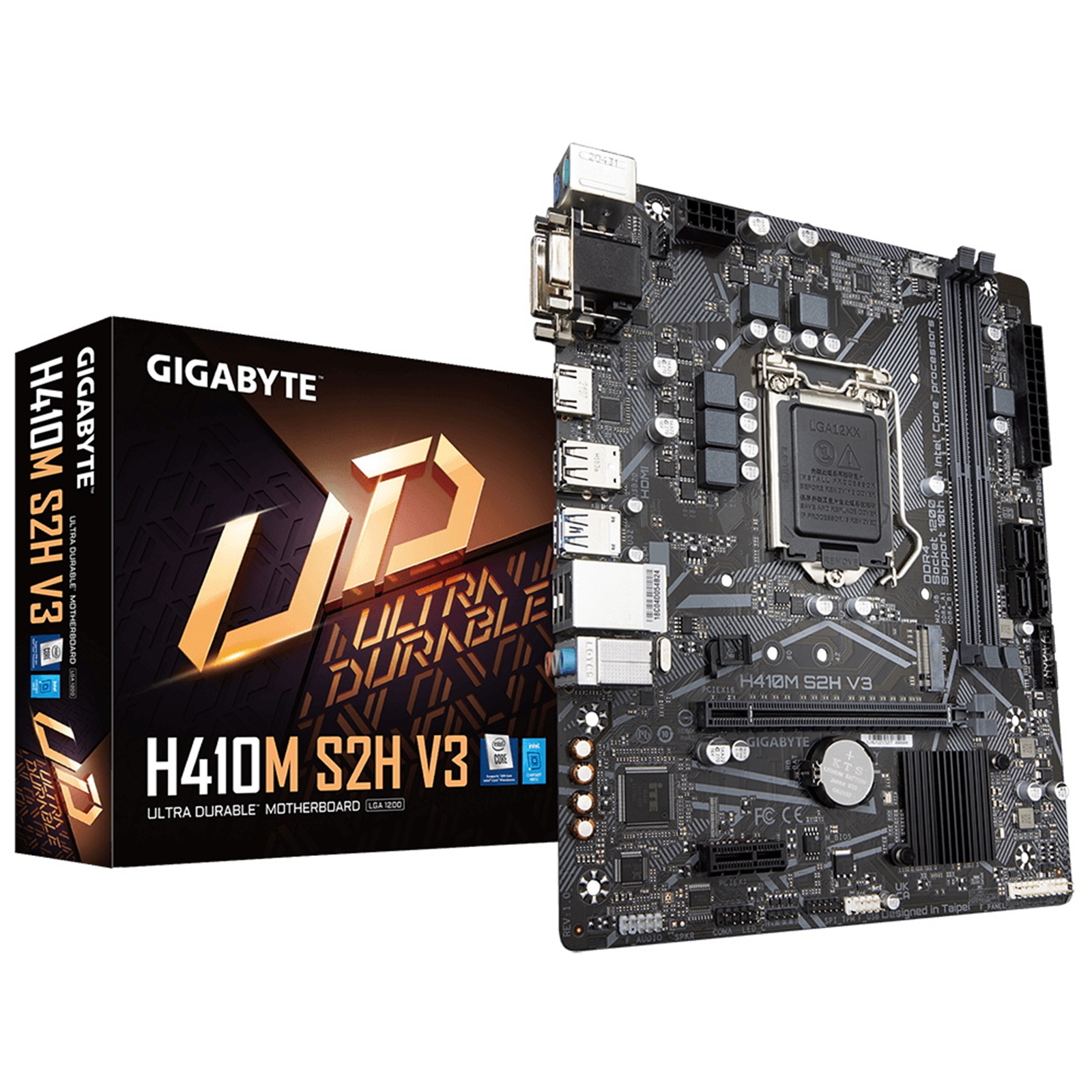 (image for) Gigabyte H410M S2H V2 Motherboard, Intel Socket 1200, 10th Gen, Micro ATX, Intel Ultra Durable with GIGABYTE Gaming GbE LAN, PCIe Gen3 x4 M.2, HDMI / DVI-D/ D-Sub Ports for Multiple Display, Anti-Sulfur Resistor, Smart Fan 5