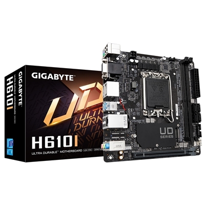Gigabyte H610I Intel 1700 Socket Motherboard, Mini-ITX, 2x DDR5 Slots, 1x M.2 Socket, GbE LAN, 1x D-Sub / 2x DisplayPort / 1x HDMI Port