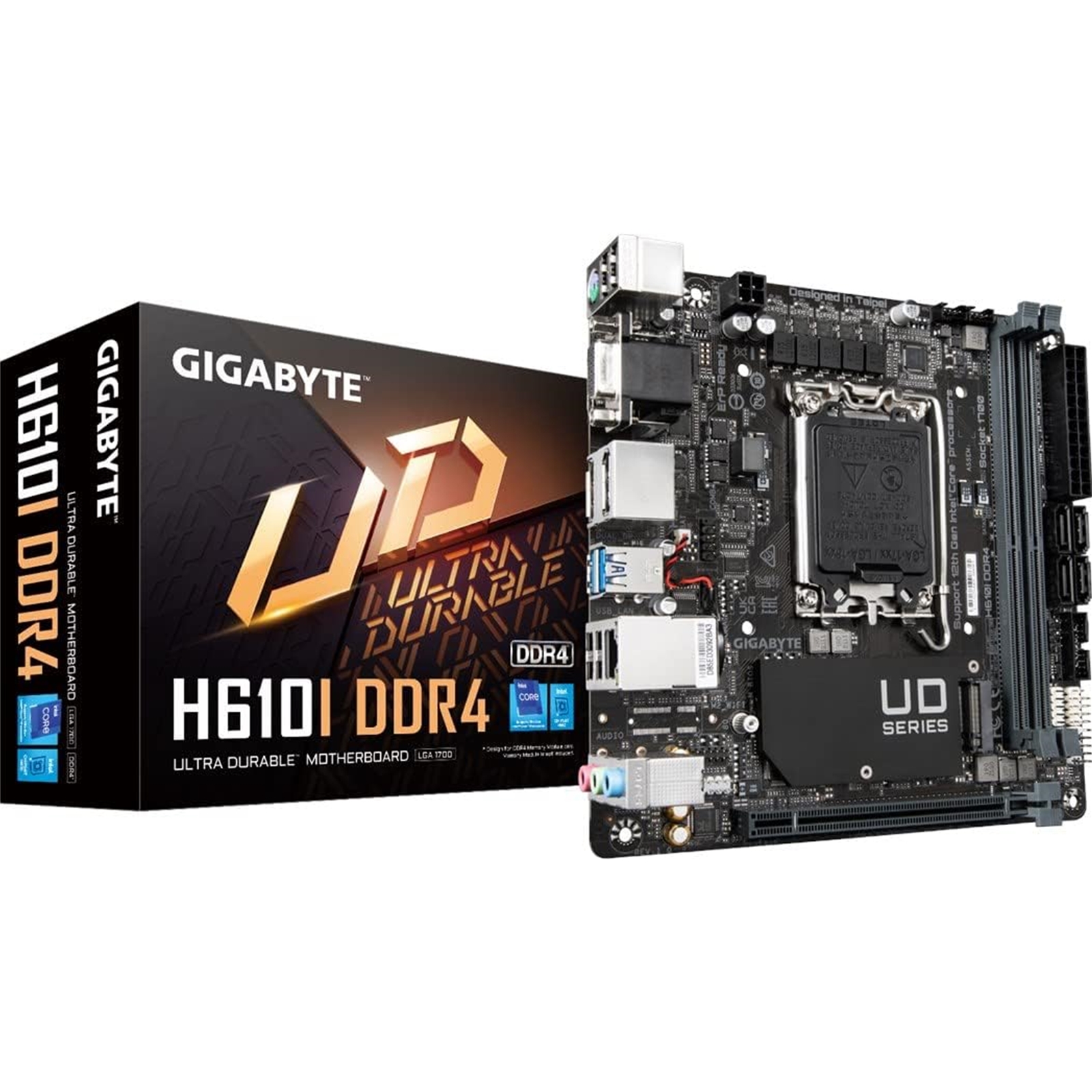 (image for) Gigabyte H610I DDR4 Ultra Durable Intel 1700 Socket Motherboard, Mini-ITX, 2x DDR4 Slots, 1x M.2 Socket, GbE LAN, 1x D-Sub / 2x DisplayPorts / 1x HDMI Port