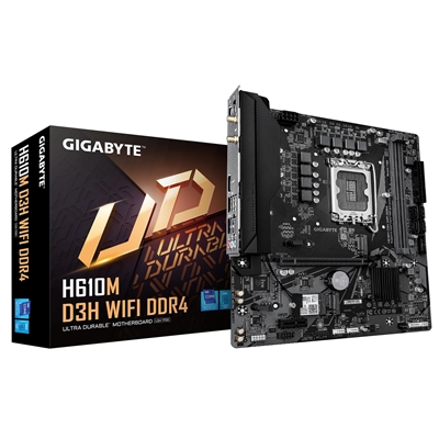 Gigabyte H610M D3H WIFI DDR4 Intel 1700 Socket Motherboard, Micro-ATX, 2x DDR4 Slots, 2x M.2 Socket, GbE LAN, Wi-Fi 5, 1x HDMI Port