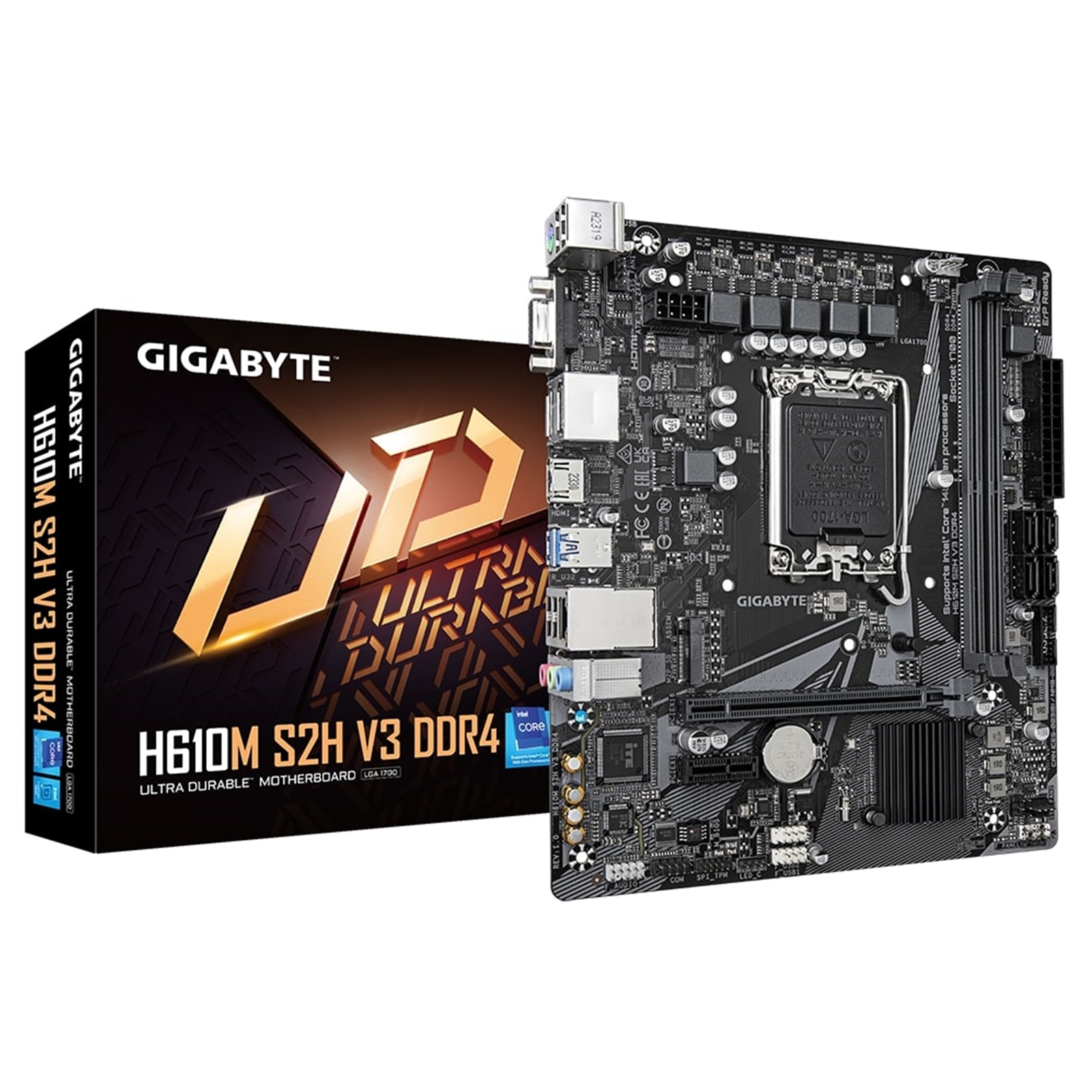 (image for) Gigabyte H610M S2H V3 DDR4 Ultra Durable Intel 1700 Socket Motherboard, Micro-ATX, 2x DDR4 Slots, 1x M.2 Socket, GbE LAN, 1x D-Sub / 2x DisplayPorts / 1x HDMI Port