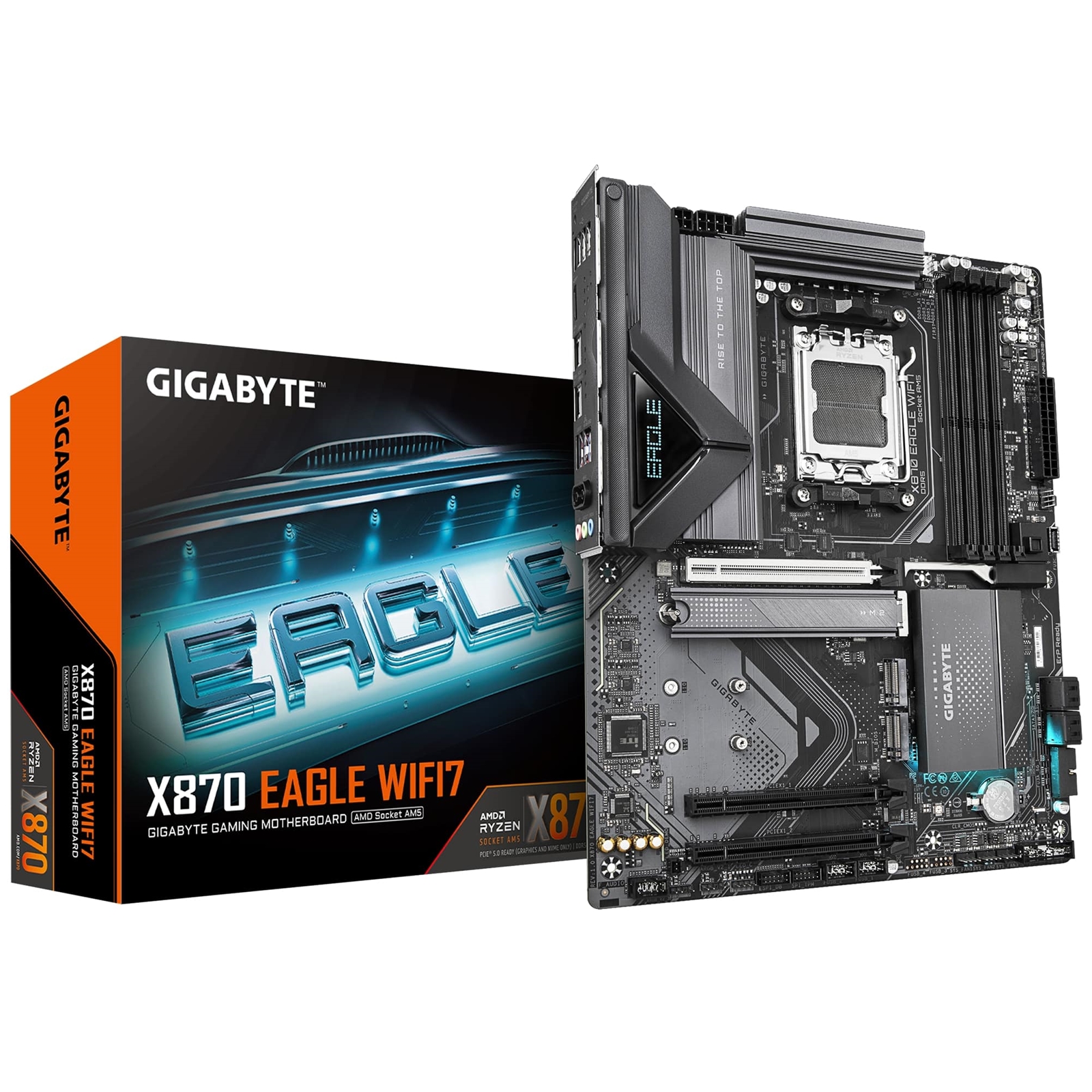 (image for) Gigabyte X870 EAGLE WIFI7 AMD AM5 Socket Motherboard, ATX, 4x DDR5 Slots, 3x M.2 Sockets, Fitted I/O Shield, 2.5GbE LAN, Wi-Fi 7, 1x HDMI Port / 2x USB-C (USB4)