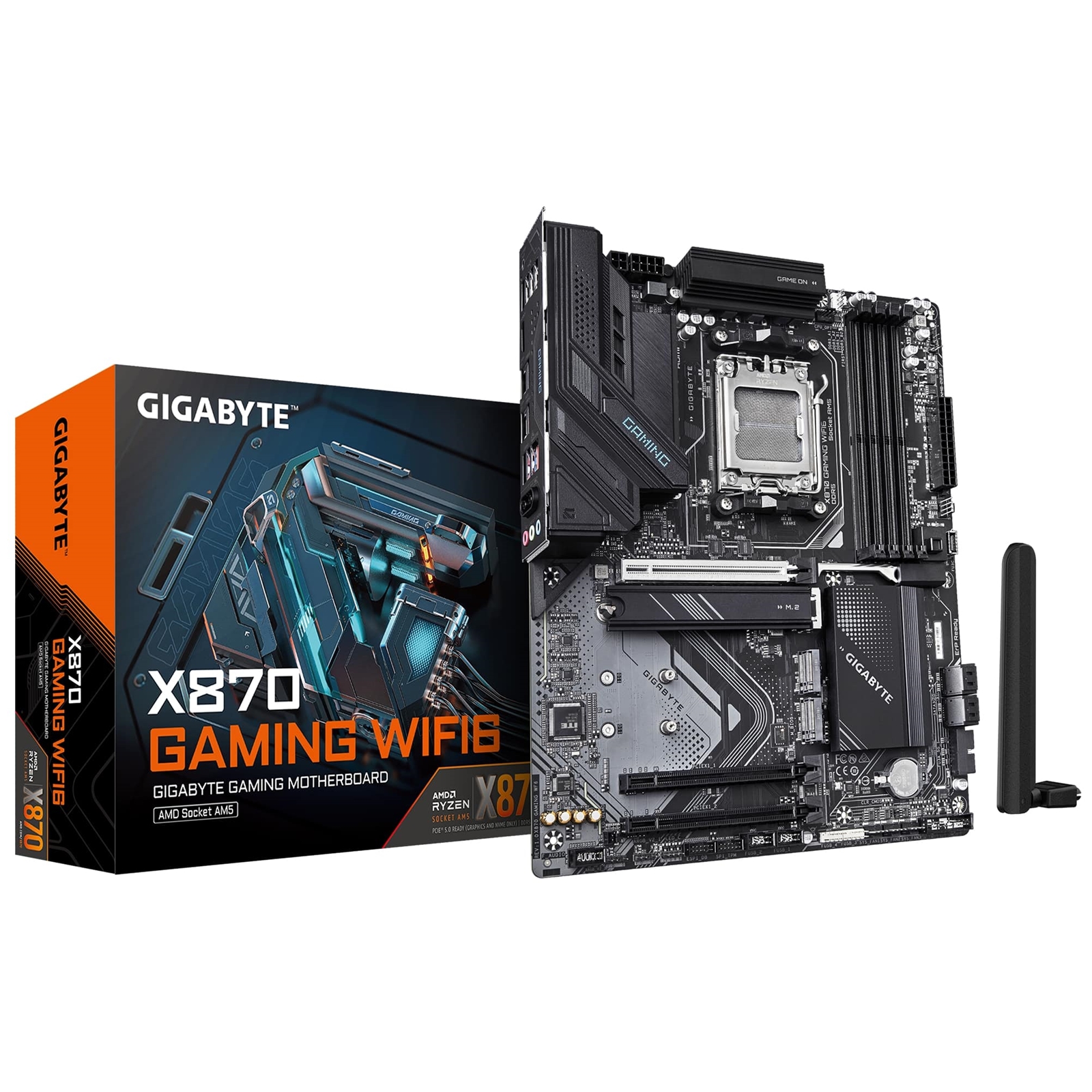 (image for) Gigabyte X870 GAMING WIFI6 AMD AM5 Socket Motherboard, ATX, 4x DDR5 Slots, 3x M.2 Sockets, 3x USB-C Port, Fitted I/O Shield, 2.5GbE LAN, Wi-Fi 6, 1x HDMI Port / 2x USB-C (USB4)