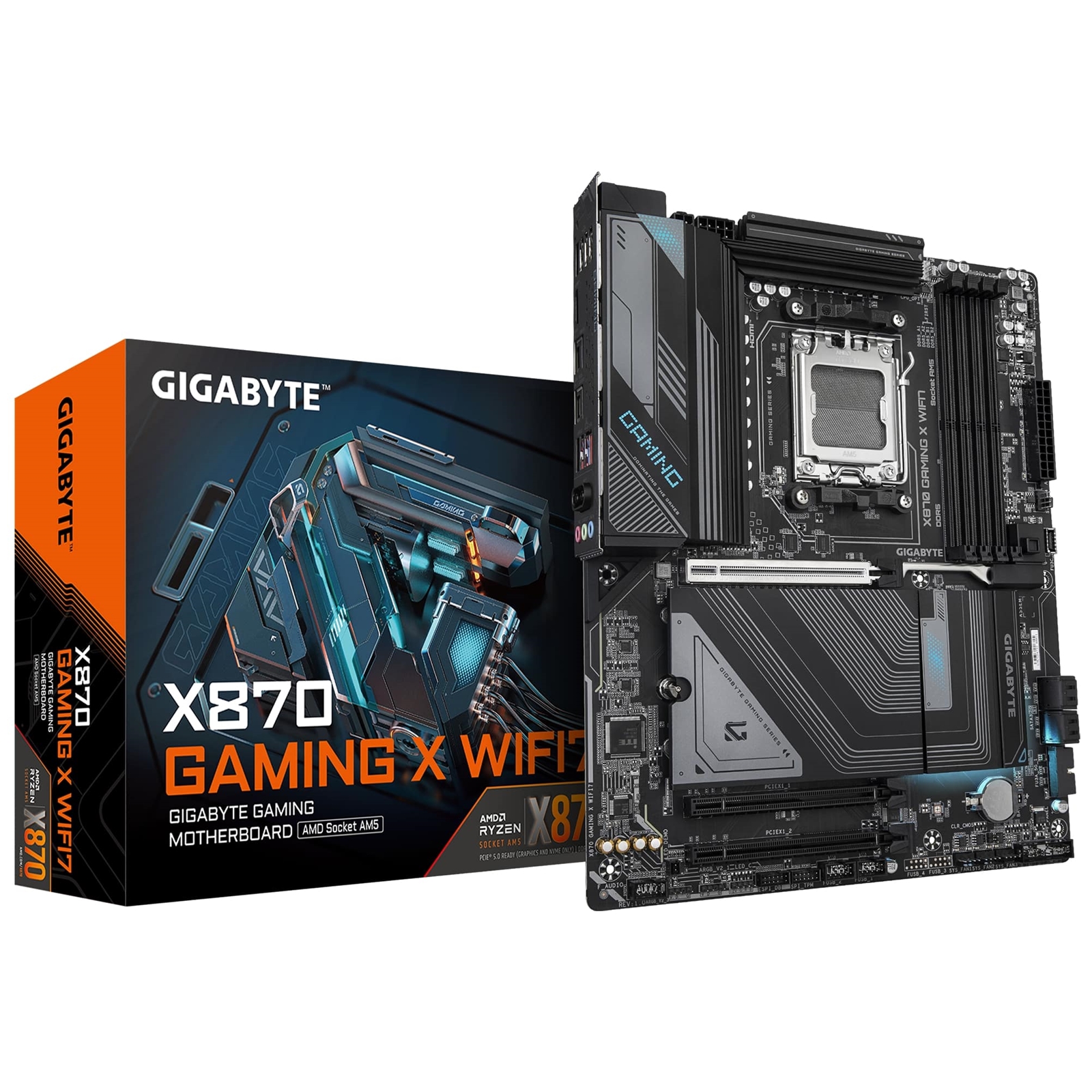 (image for) Gigabyte X870 GAMING X WIFI7 AMD AM5 Socket Motherboard, ATX, 4x DDR5 Slots, 3x M.2 Sockets, 3x USB-C Port, Fitted I/O Shield, 2.5GbE LAN, Wi-Fi 7, 1x HDMI Port / 2x USB-C (USB4)