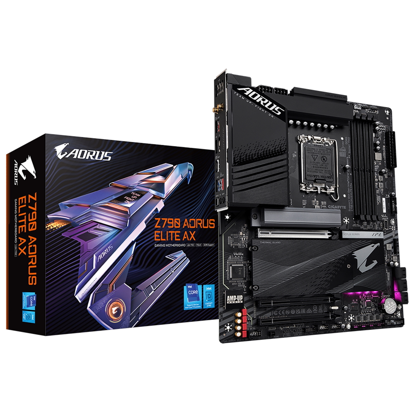 (image for) Gigabyte Z790 AORUS ELITE AX Intel 1700 Socket Motherboard, ATX, 4x DDR5 Slots, 4x M.2 Sockets, 2x USB-C Port, Fitted I/O Shield, 2.5GbE LAN, Wi-Fi 6E, 1x DisplayPort / 1x HDMI Port