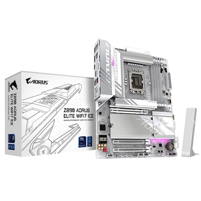 Gigabyte Z890 AORUS ELITE WIFI7 ICE Intel 1851 Socket Motherboard, ATX, 4x DDR5 Slots, 4x M.2 Sockets, Fitted I/O Shield, 2.5GbE LAN, Wi-Fi 7, 1x DisplayPort / 1x USB-C (USB4)