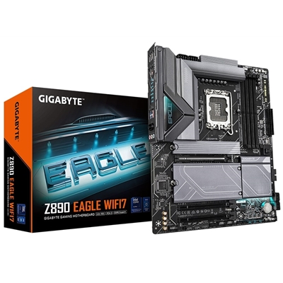 Gigabyte Z890 EAGLE WIFI7 Intel 1851 Socket Motherboard, ATX, 4x DDR5 Slots, 4x M.2 Sockets, Fitted I/O Shield, 2.5GbE LAN, Wi-Fi 7, 1x DisplayPort / 1x USB-C (USB4)