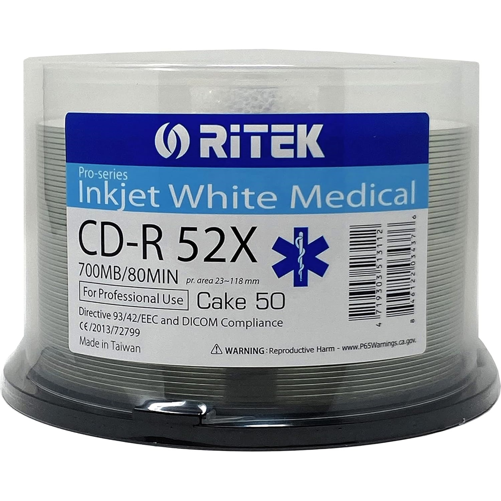 (image for) Ritek Medical Pro 50PK CD-R 52X 700MB/80Min (Directive 93/44/EEC and DICOM Compliance)