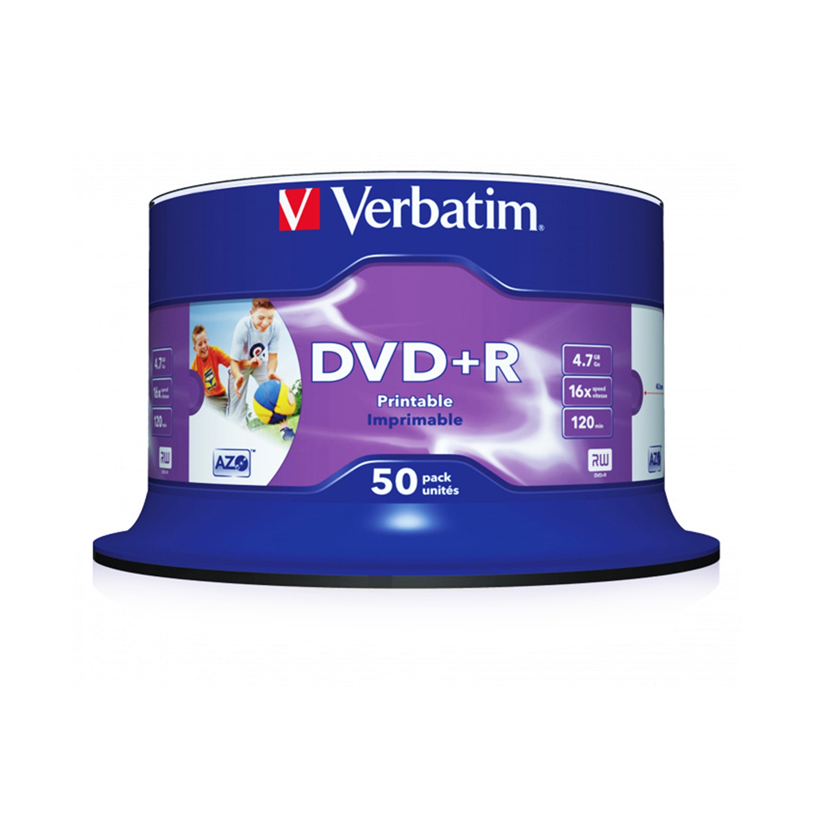 Verbatim (43512) DVD+R 16X 4.7GB 50 Pack Spindle Wide Inkjet Printable No ID
