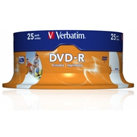 Verbatim (43538) Dvd-r Wide Inkjet Printable Id Branded 25pk Spindle 4.7gb 16x 43538 - Tgt01