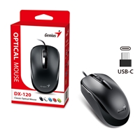 Genius DX-120 Wired USB Type-C Plug and Play Mouse, 1200 DPI Optical Tracking, 3 Button with Scroll Wheel, Ambidextrous Design with 1.5m Cable, Black — Mice for UK schools