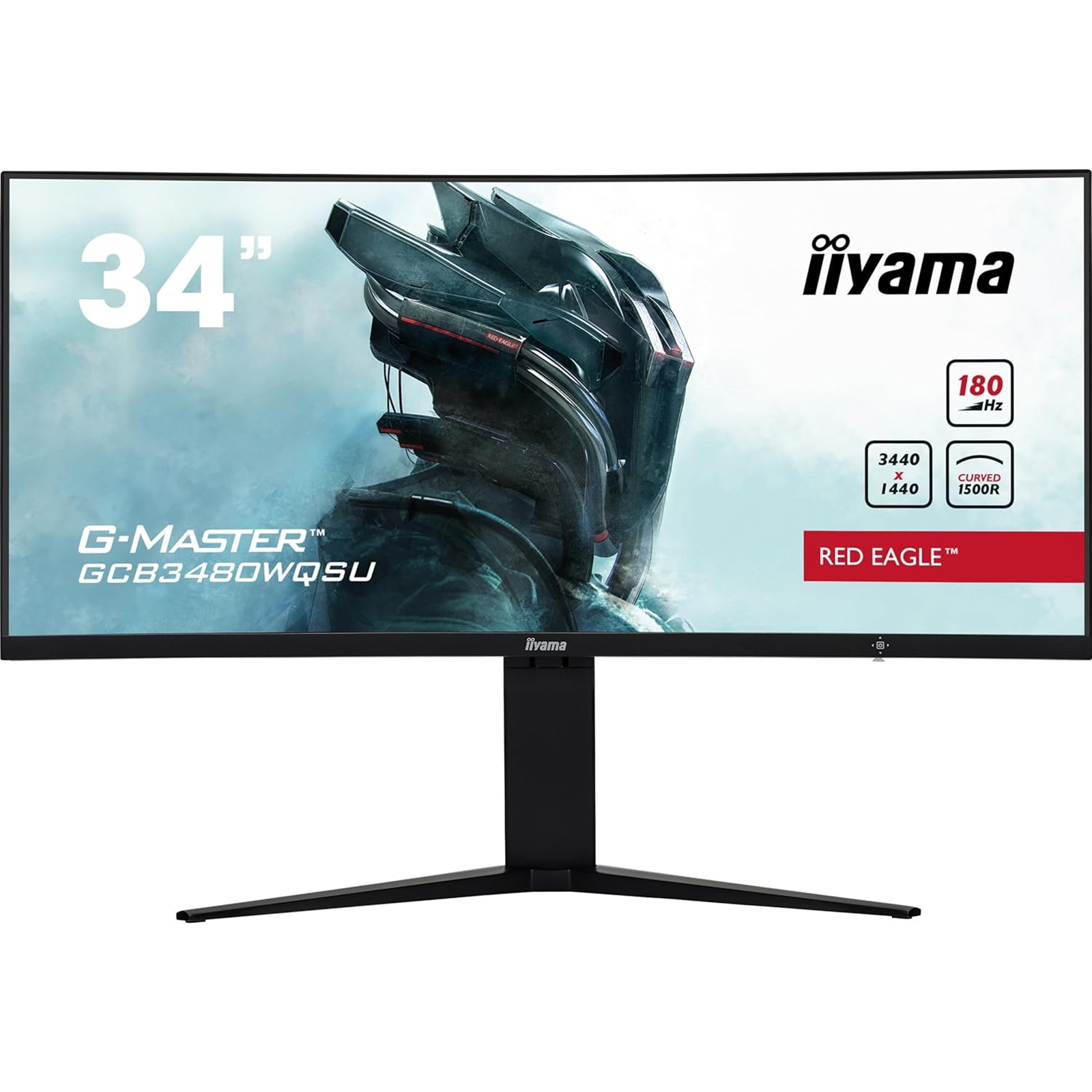 (image for) iiyama G-Master GCB3480WQSU-B1 34 Inch Red Eagle Ultra Wide Curved Gaming Monitor, Black, 3440x1440, 0.4ms, 180hz, FreeSync, HDMI, Display Port, USB Hub, Speakers, Int PSU, Height Adjustable, VESA