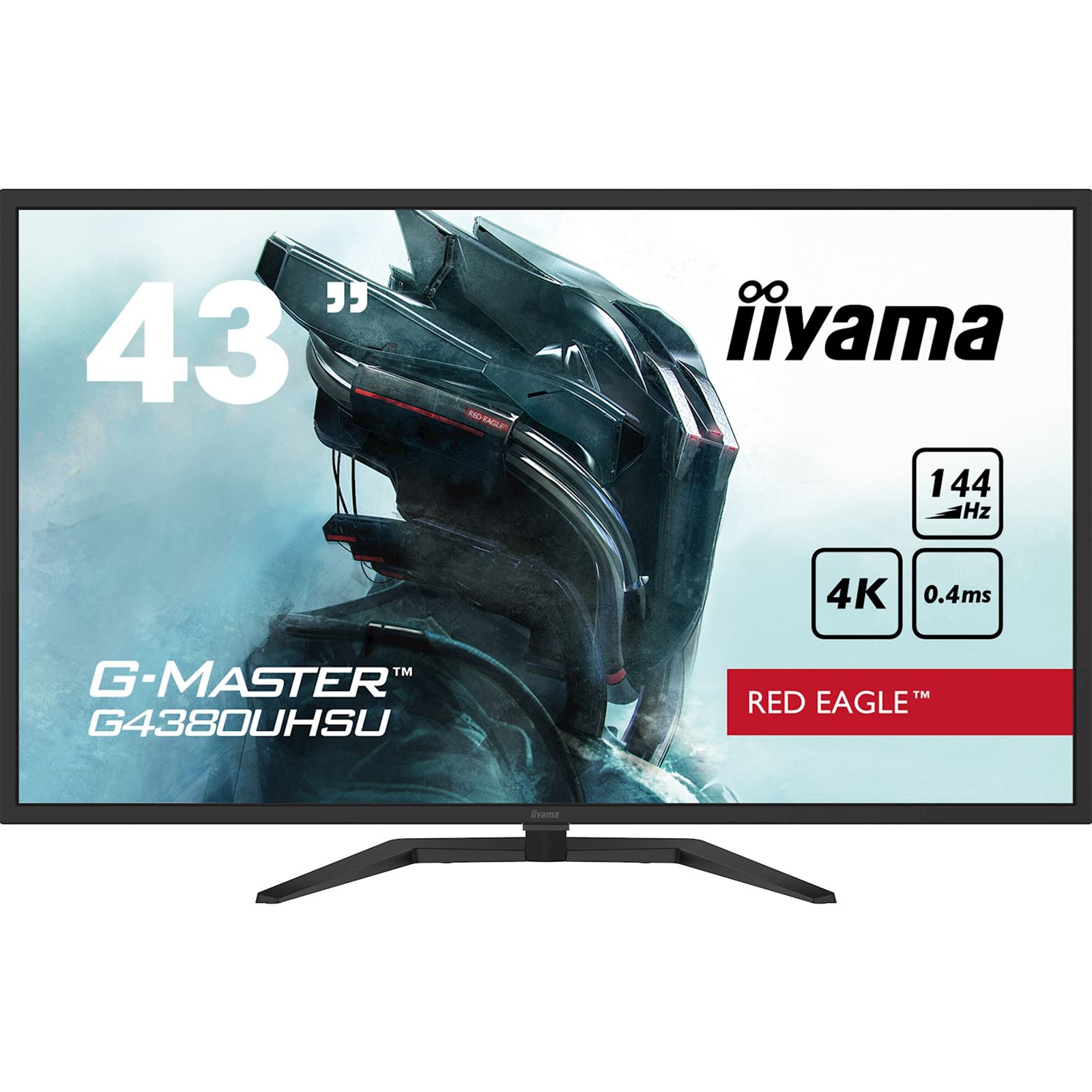 (image for) iiyama G-Master G4380UHSU-B1 Red Eagle 43 Inch 4K Gaming Monitor, Black, VA panel, 144hz, 0.4ms, FreeSync, HDMI, DisplayPort, USB Hub, Int PSU, Speakers, VESA