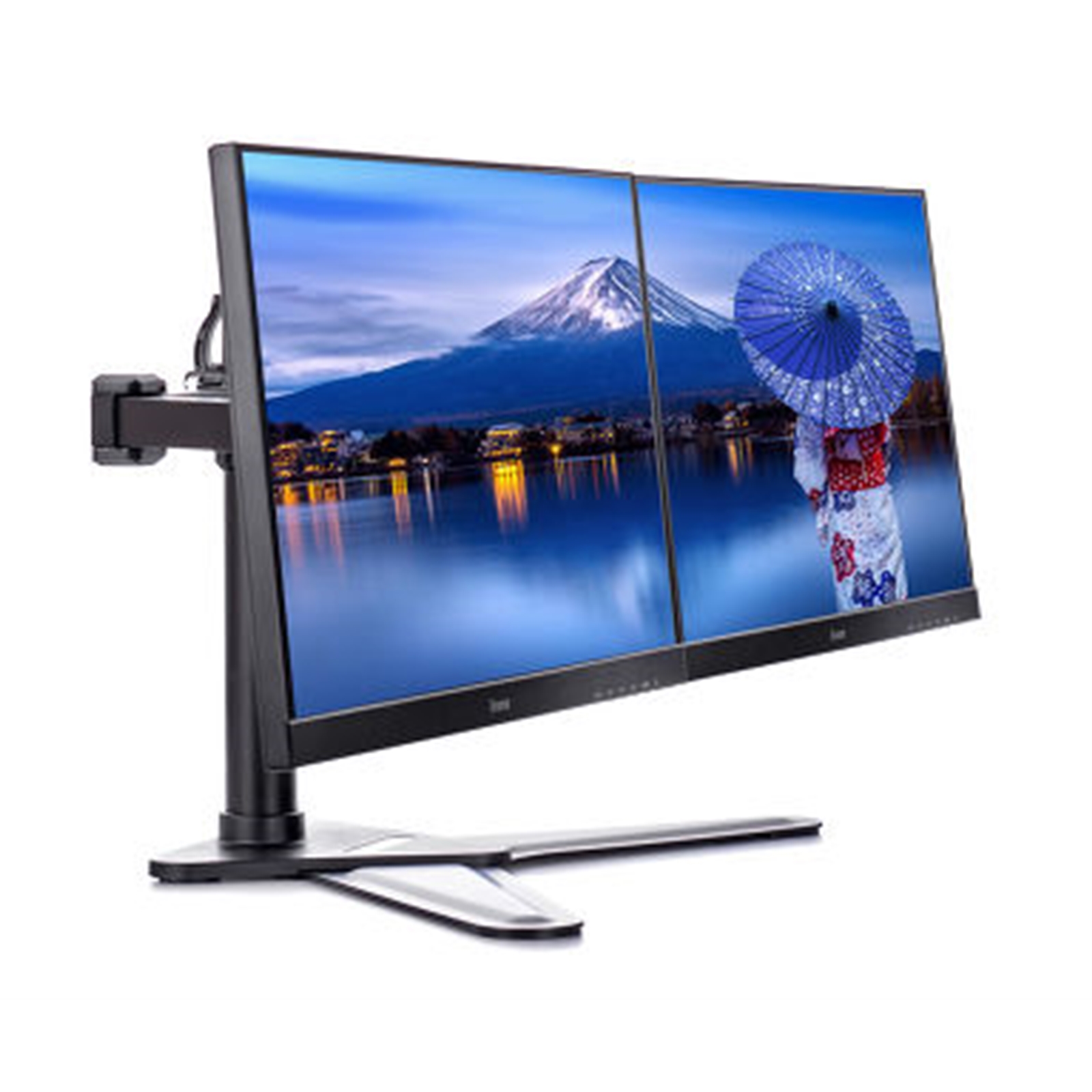 (image for) iiyama DS1002D-B1 Dual Desk Stand Monitor Arm, Desk Mount, Fits 2 x 30 Inch Flat Screens, Tilt, Swivel, Height, Rotation, inc Cable Management
