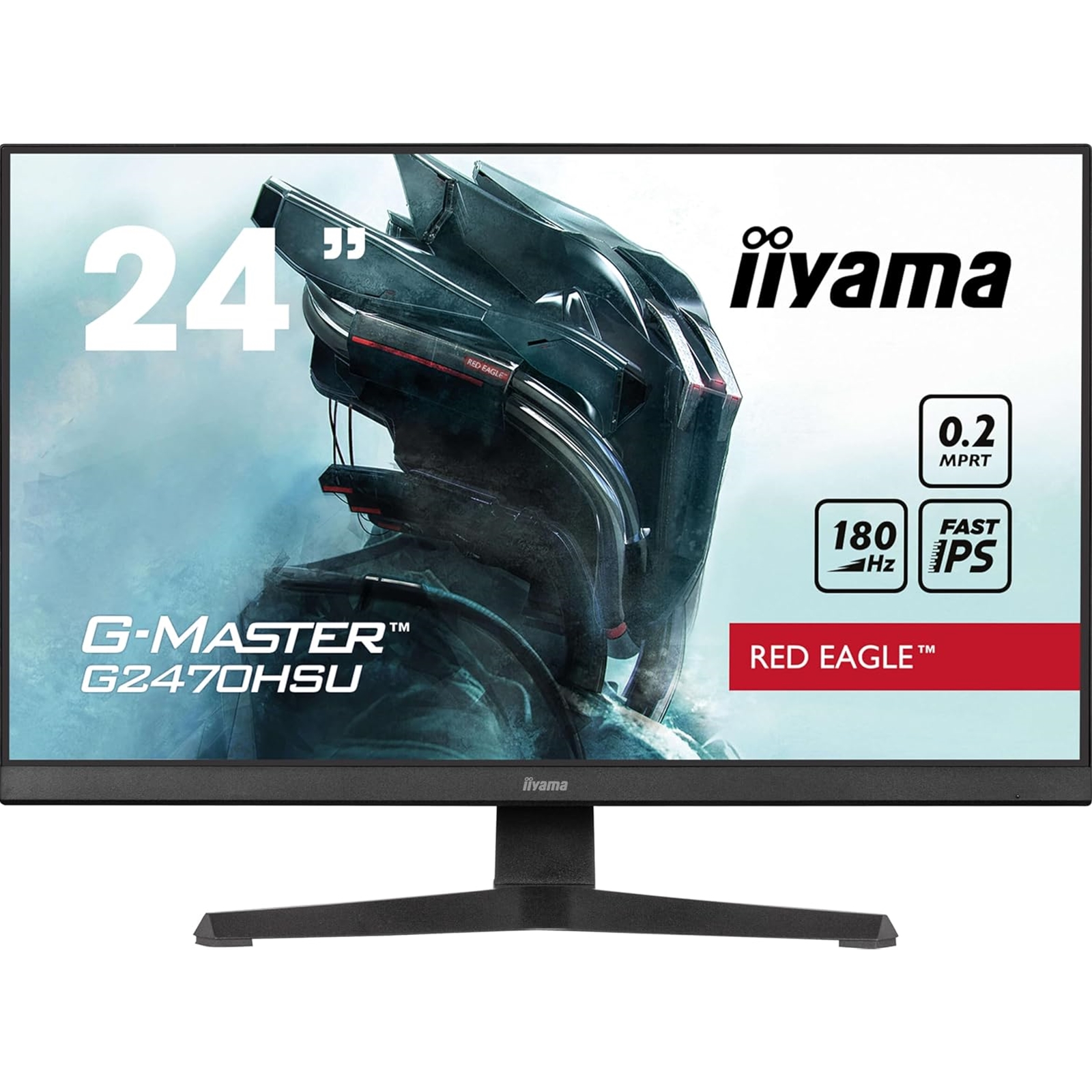 (image for) iiyama G-Master Red Eagle 24 Inch Gaming Monitor G2470HSU-B6, Full HD, 180Hz, 0.2ms, FreeSync, HDMI, Display Port, USB Hub, Speakers, Height Adjustable, Pivot, VESA