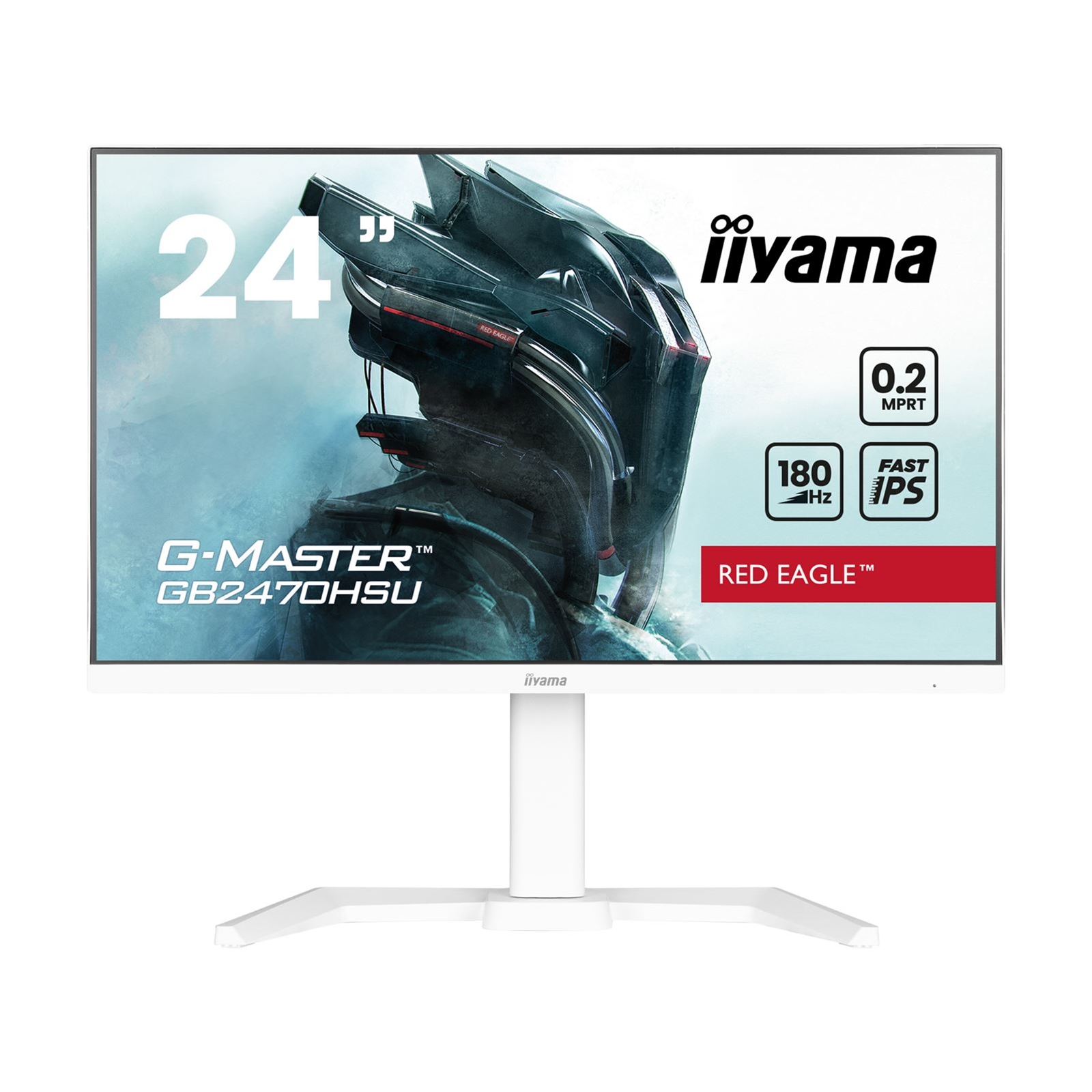 (image for) iiyama G-MASTER GB2470HSU-W6 Red Eagle 23.8 inch IPS Monitor, Full HD, 0.2ms, HDMI, DisplayPort, USB Hub, Freesync, 180Hz, Speakers, Internal PSU, Height Adjustable, Pivot, VESA, White