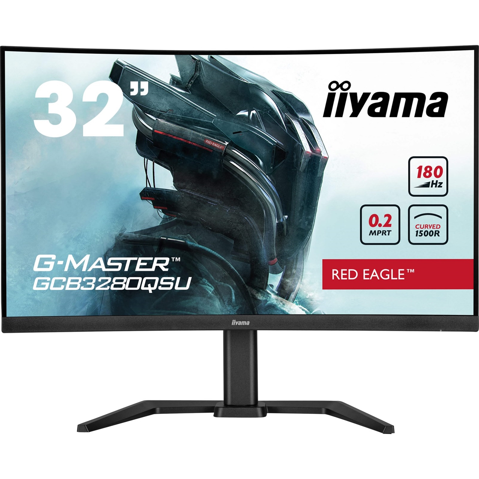 (image for) iiyama G-Master GCB3280QSU-B2 Red Eagle 32 Inch Curved Gaming Monitor, Black, 2560x1440, 0.2ms, 180hz, FreeSync, HDMI, Display Port, USB Hub, Speakers, Int PSU, Height Adjustable, Swivel, VESA