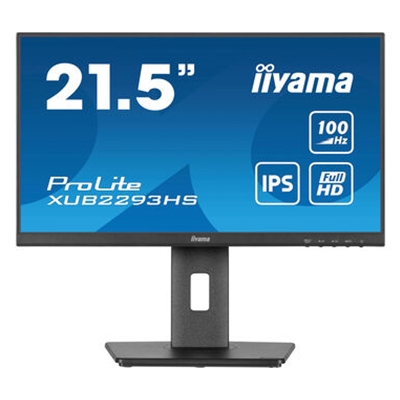 iiyama PROLITE XUB2293HS-B6 22 inch IPS Monitor, Full HD, 1ms, HDMI, DisplayPort, Freesync, 100Hz, Speakers, Black, Internal PSU, Height Adjust, Pivot, ACR, VESA