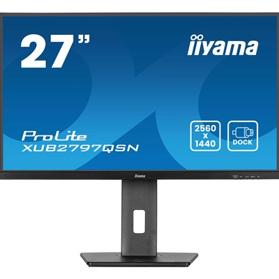 iiyama ProLite XUB2797QSN-B2 27" QHD IPS technology panel with USB-C dock and RJ45 (LAN), 1ms, USB Hubx4, HDMI, DisplayPort, Freesync, 100Hz, Speakers, Black, ACR, Internal PSU, VESA
