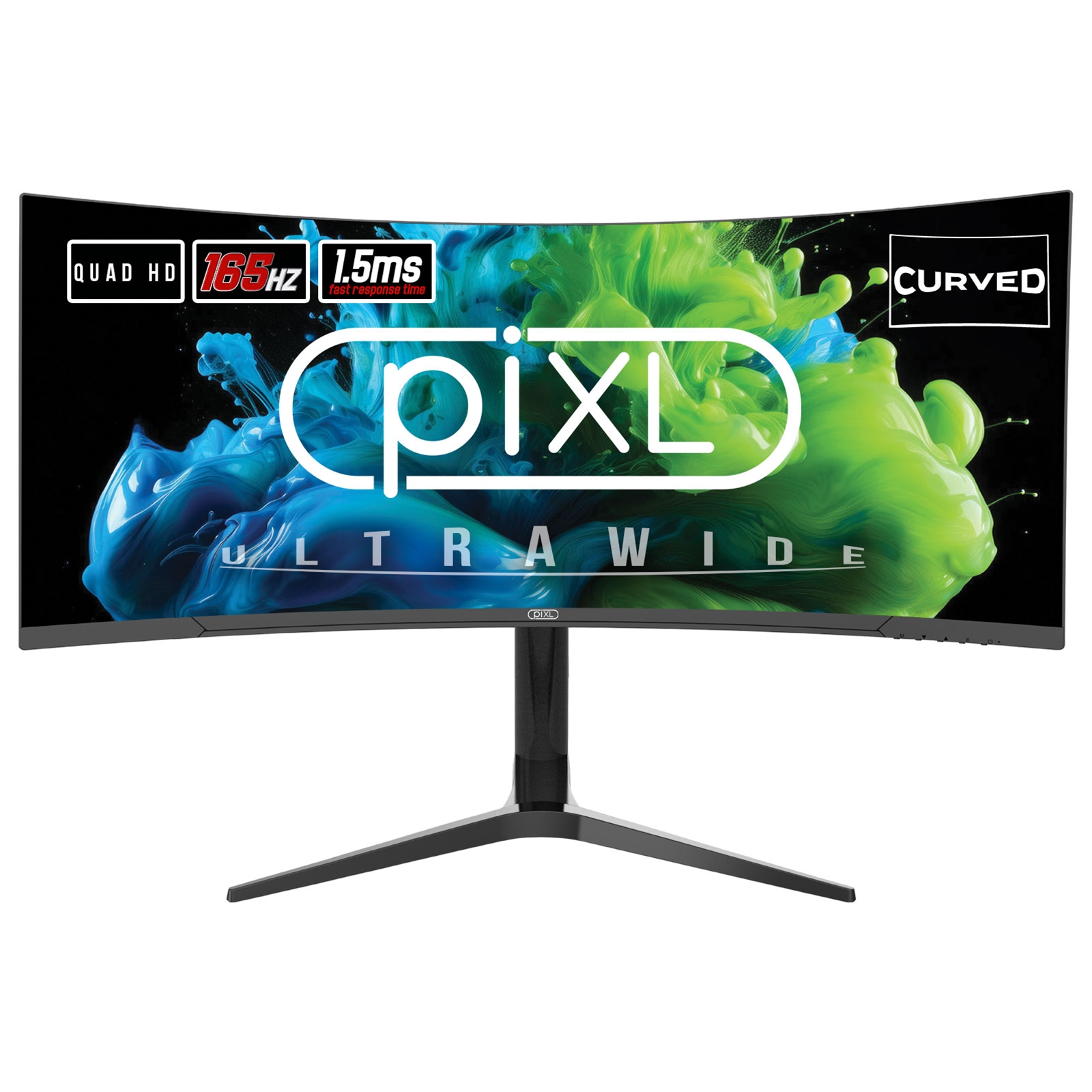 (image for) piXL CM34C7 34 Inch Ultrawide Curved Gaming Monitor, 165Hz, 1.5ms Response Time, 3440x1440 Resolution, HDMI, DisplayPort, USB-C, USB-B, USB-A x 2, Audio, R1500 Curve, Height Adjustable, 3 Year Warranty