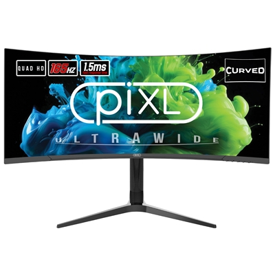 piXL CM34C7 34 Inch Ultrawide Curved Gaming Monitor, 165Hz, 1.5ms Response Time, 3440x1440 Resolution, HDMI, DisplayPort, USB-C, USB-B, USB-A x 2, Audio, R1500 Curve, Height Adjustable, 3 Year Warranty